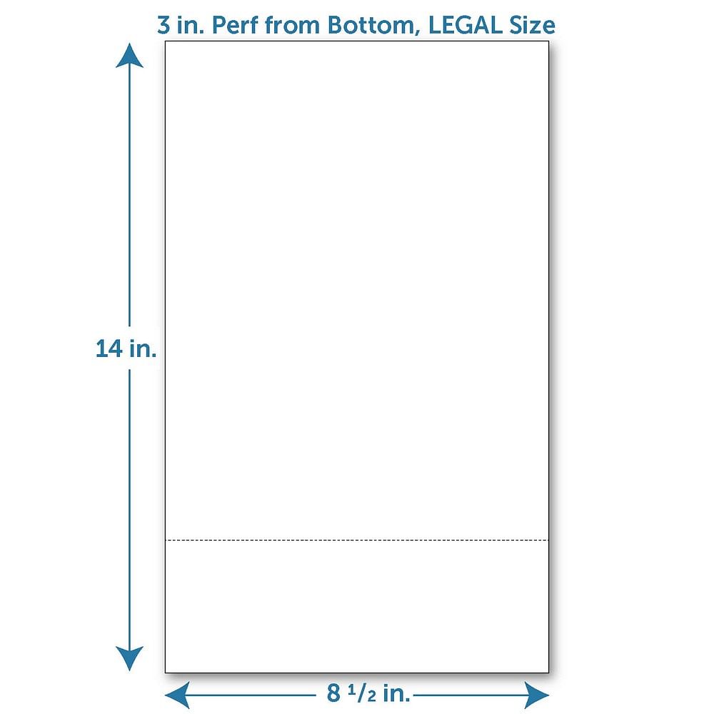 Perforated Paper, 3 from Bottom, Horizontal on White 24#LEGAL Size Copy Paper (Ream of 500)
